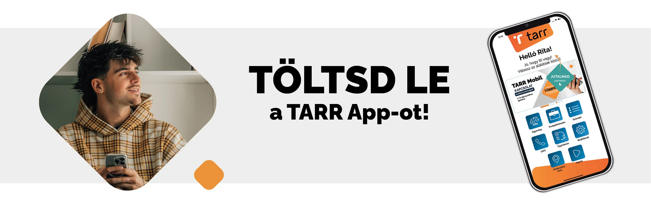 TARR App reklámkép Töltsd le a TARR Appot! üzenettel
