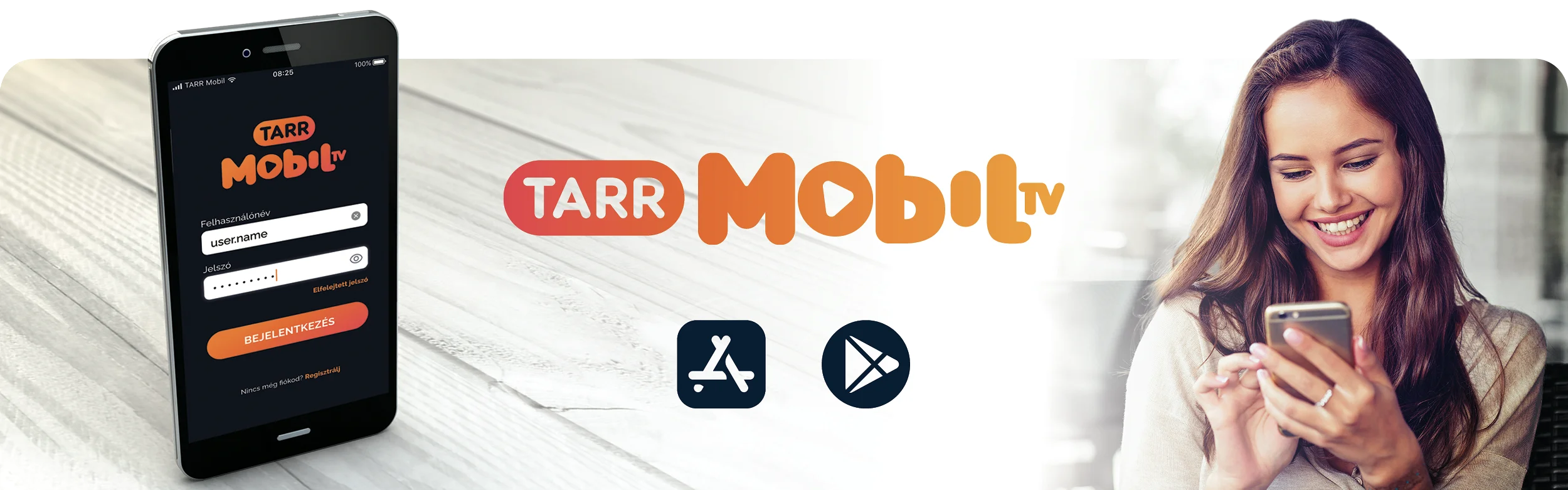 TARR MobilTV illusztráció: az applikáció mobiltelefonon és lány mobiltelefonnal