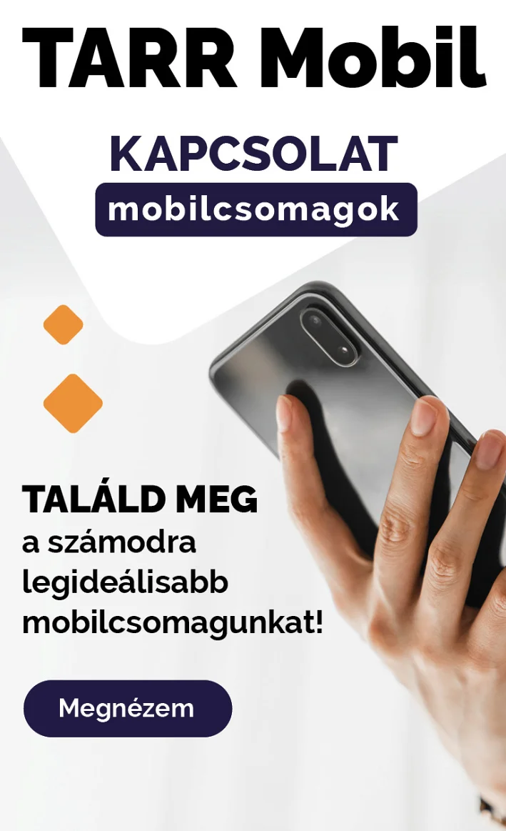 TARR Mobil - Kapcsolat mobilcsomagok. Találd meg a számodra legideálisabb mobilcsomagunkat! akció képe- mobiltelefont tartó kéz. Megnézem gombbal.