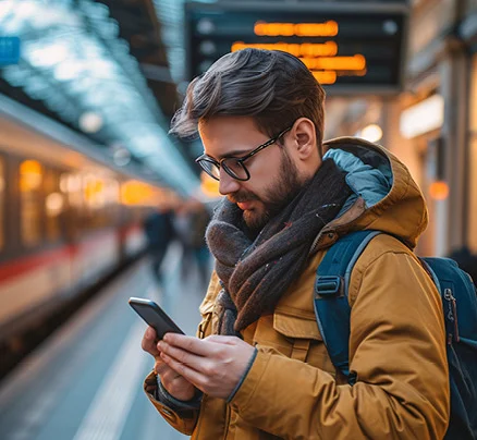 Mobil oldalhoz illusztráció: férfi mobiltelefonnal